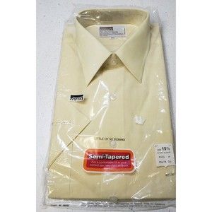 Montgomery Wards Men's Semi-Tapered Yellow Short Sleeve Dress Shirt 15-1/2 NIP